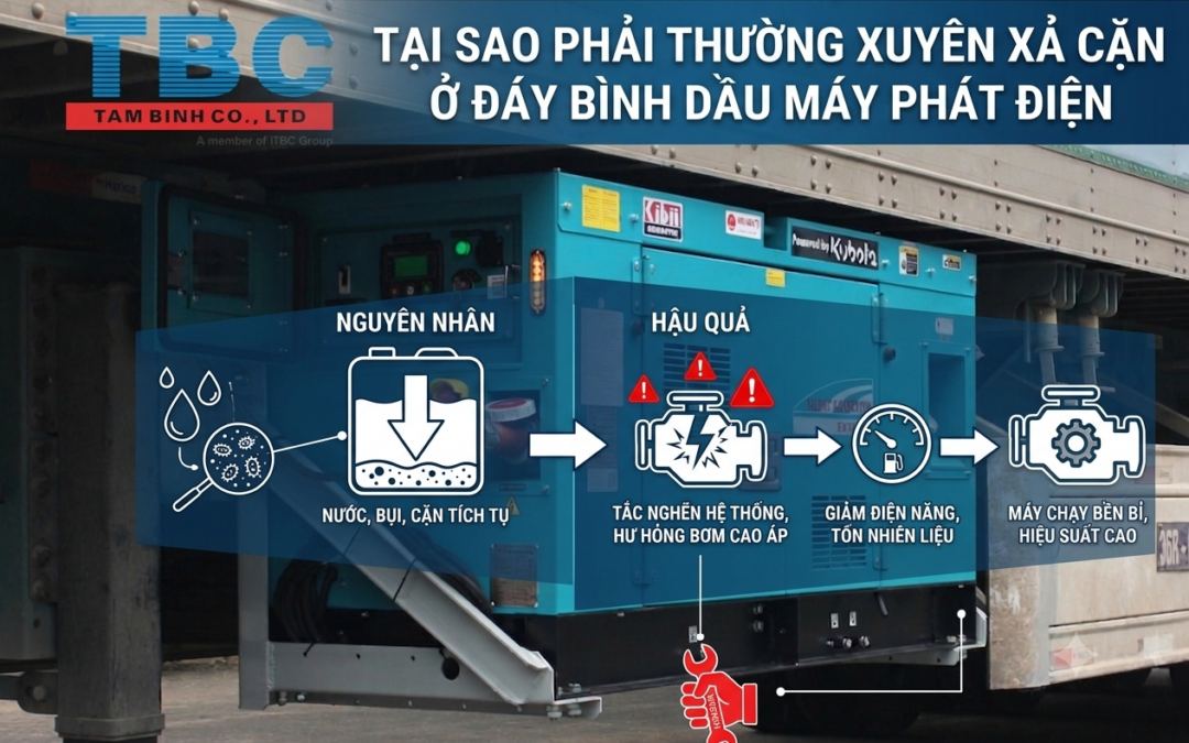 TẠI SAO PHẢI THƯỜNG XUYÊN XẢ CẶN Ở ĐÁY BÌNH DẦU MÁY PHÁT ĐIỆN