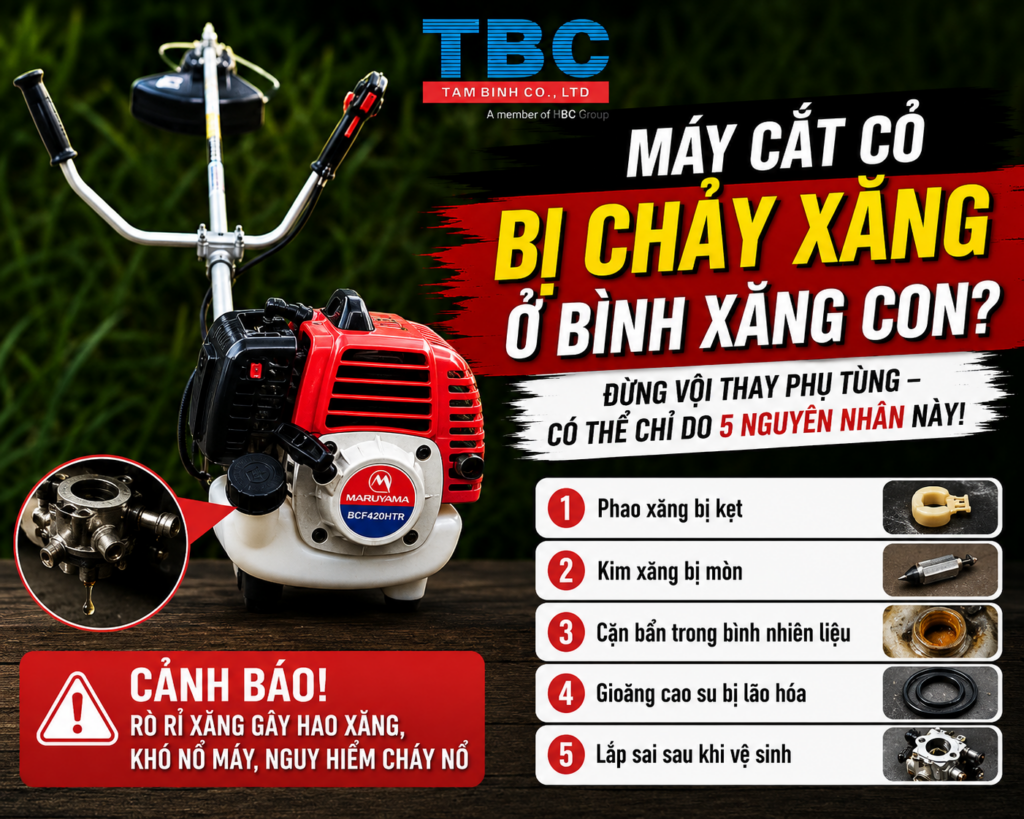 máy cắt cỏ bị chảy xăng ở bình xăng con - 5 nguyên nhân chủ yếu