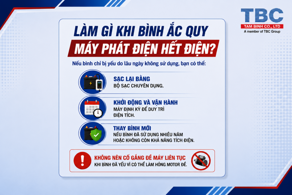 àm gì khi bình acquy máy phát điện hết điện
